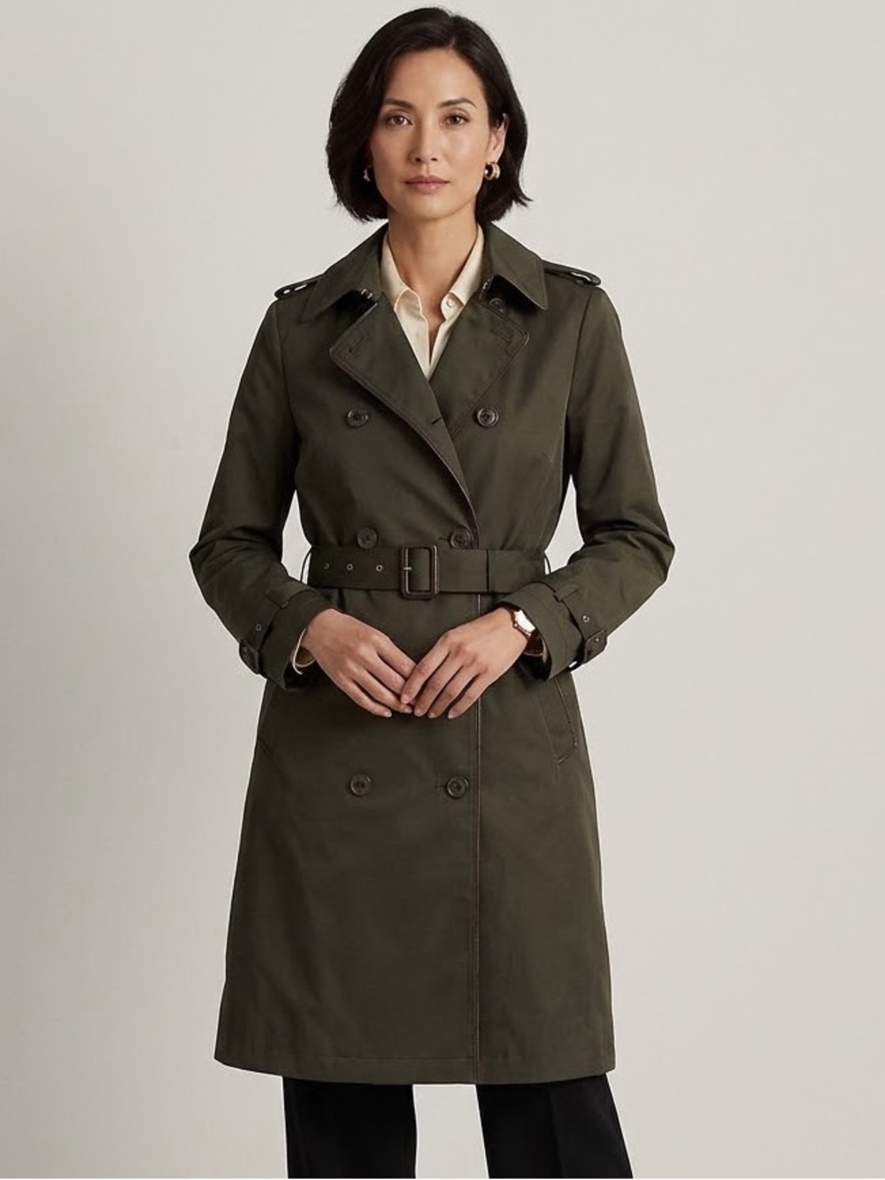 Lauren Ralph Lauren Double-Breasted Trench Coat Waist Belt